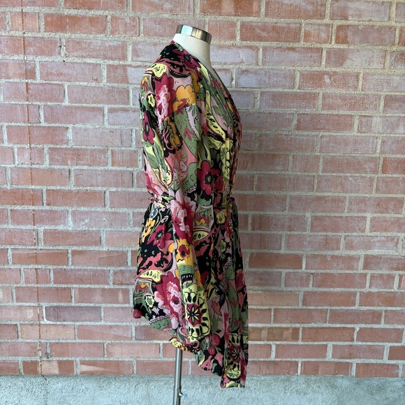 Kimono Loco Floral Paisley Open Front Boho Tie Waist Robe Tunic L/XL Multi Color - Picture 3 of 13